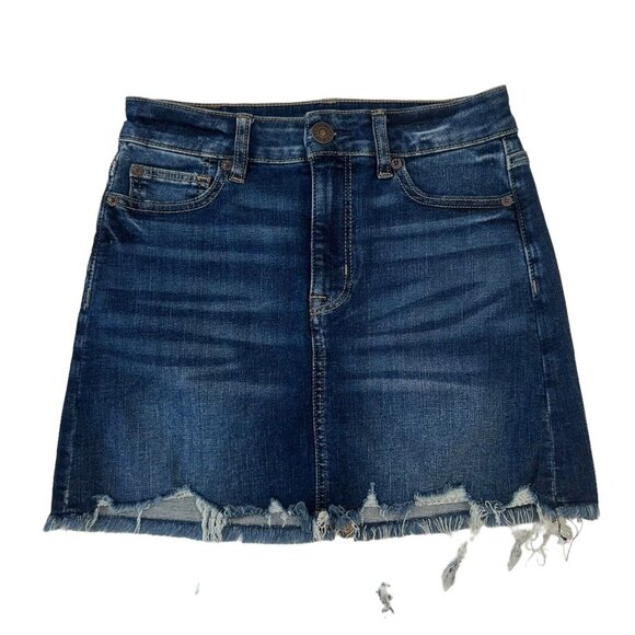 American Eagle Denim Skirt Womens 2 -Hi-Rise Mini N L Stretch Cut Off Distressed - Picture 10 of 11